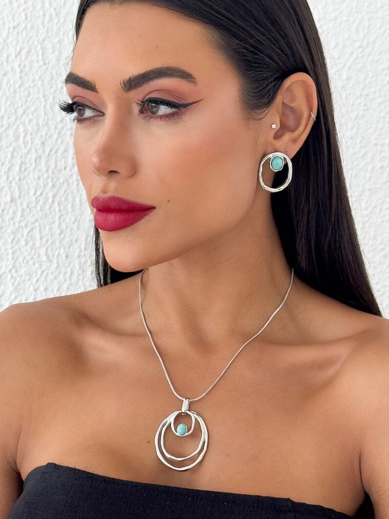 Conjunto Colar e Brinco Folheado a Ouro 18k e Prata Jade