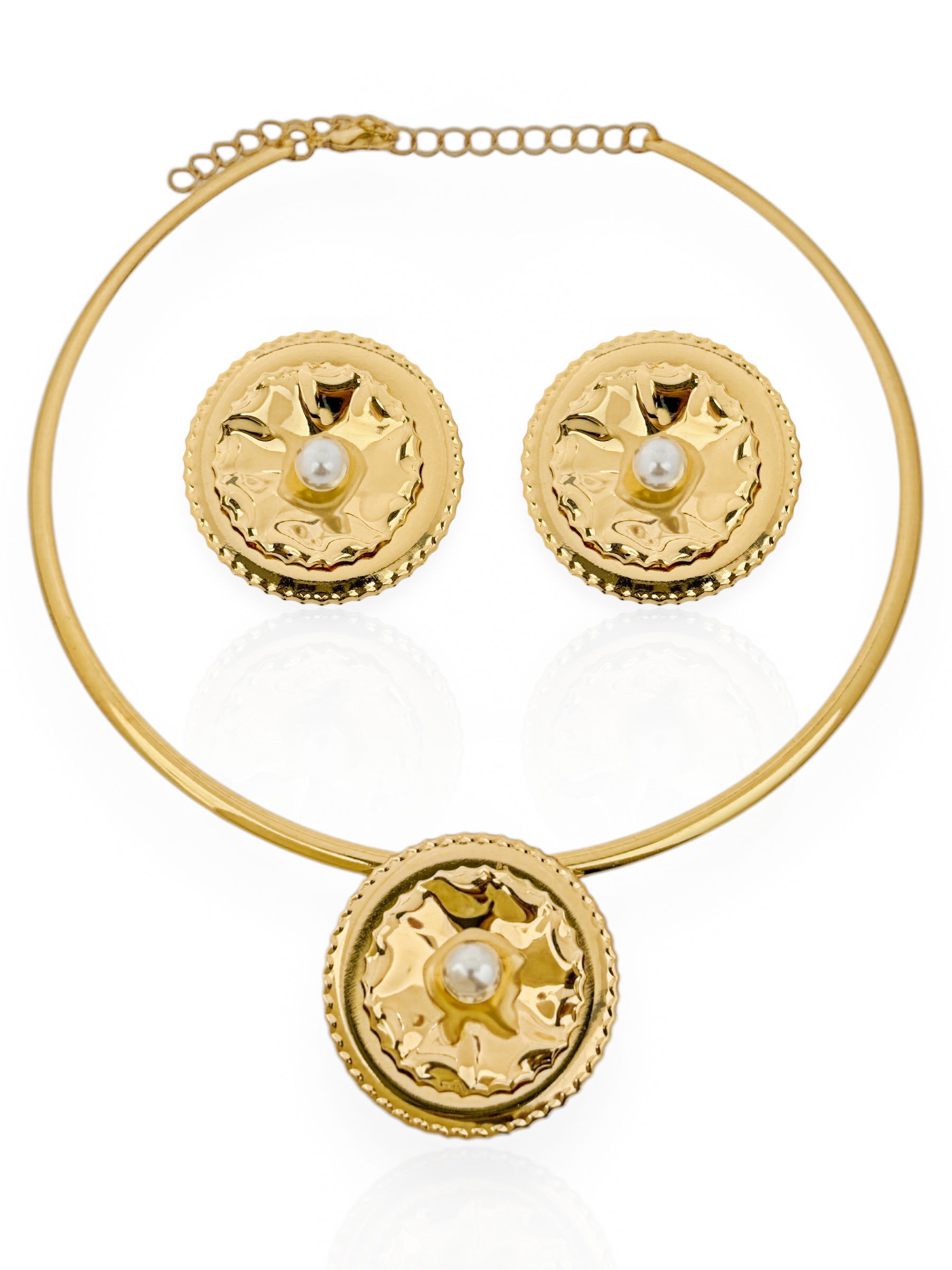 Conjunto Colar e Brinco Folheado a Ouro 18k e Prata Martelado