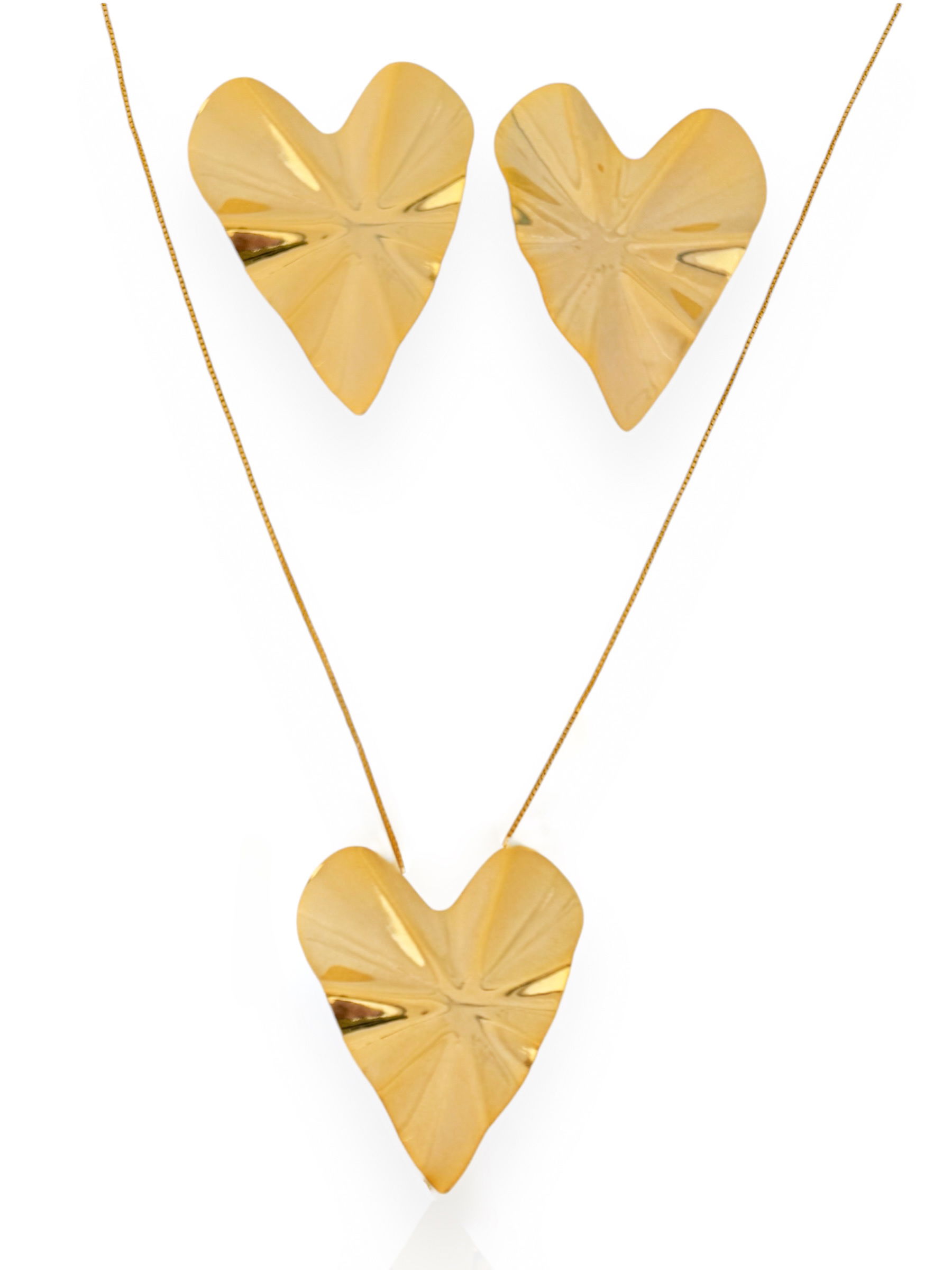 Conjunto colar e brinco Folheado a Ouro 18k e Prata Max Coração Martelado