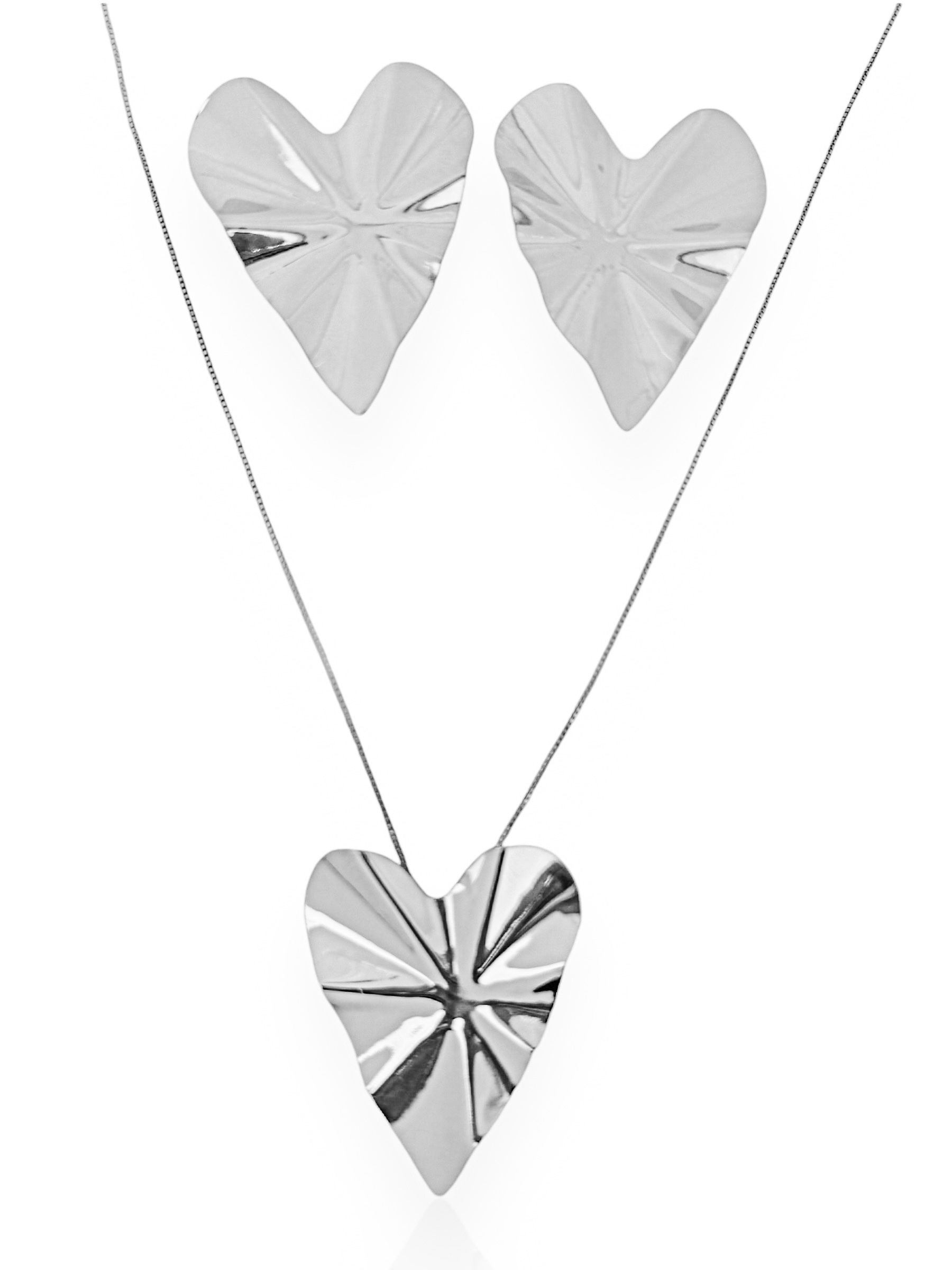Conjunto colar e brinco Folheado a Ouro 18k e Prata Max Coração Martelado