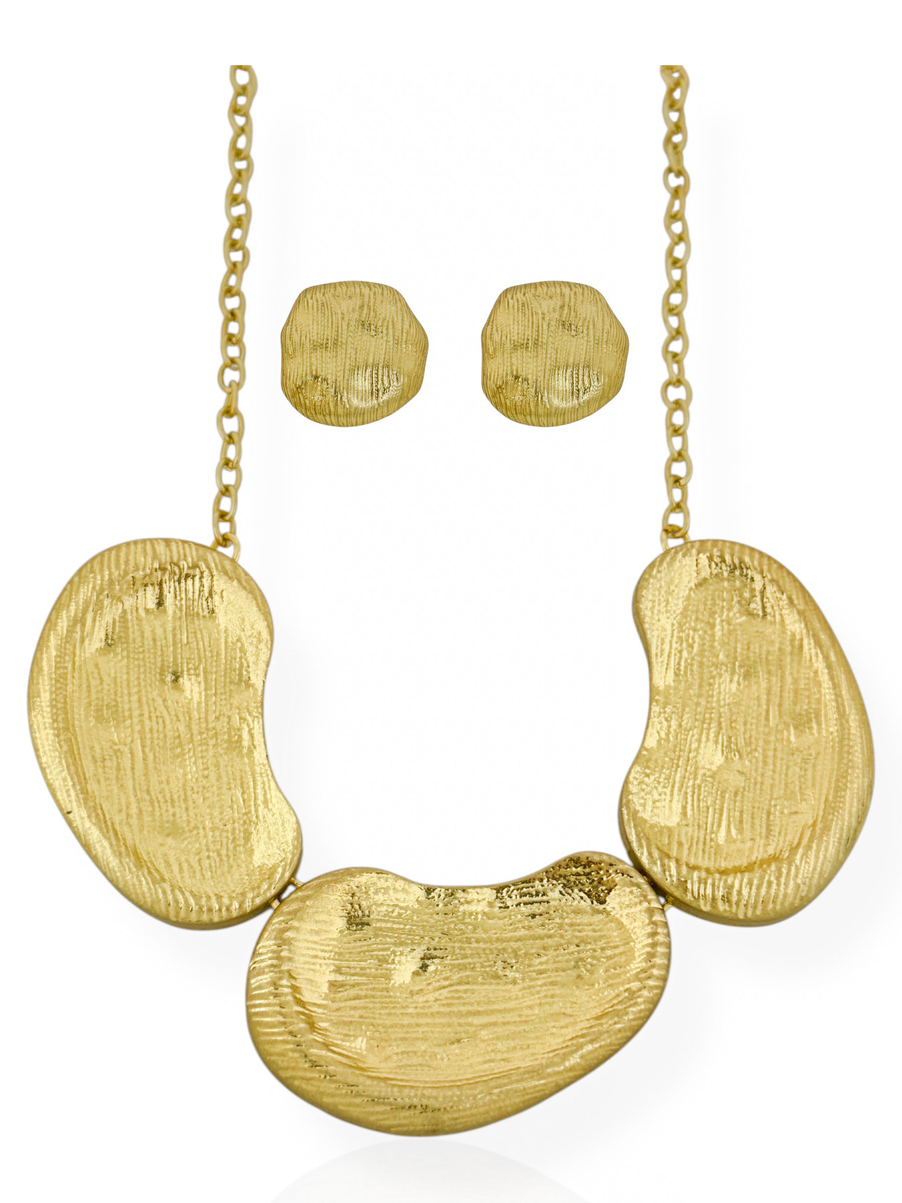 Conjunto Colar e Brinco Folheado a Ouro 18k e Prata Max Texturizados