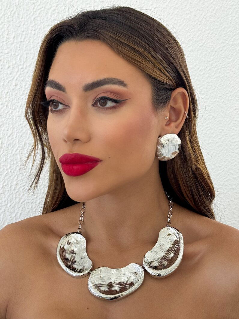 Conjunto Colar e Brinco Folheado a Ouro 18k e Prata Max Texturizados