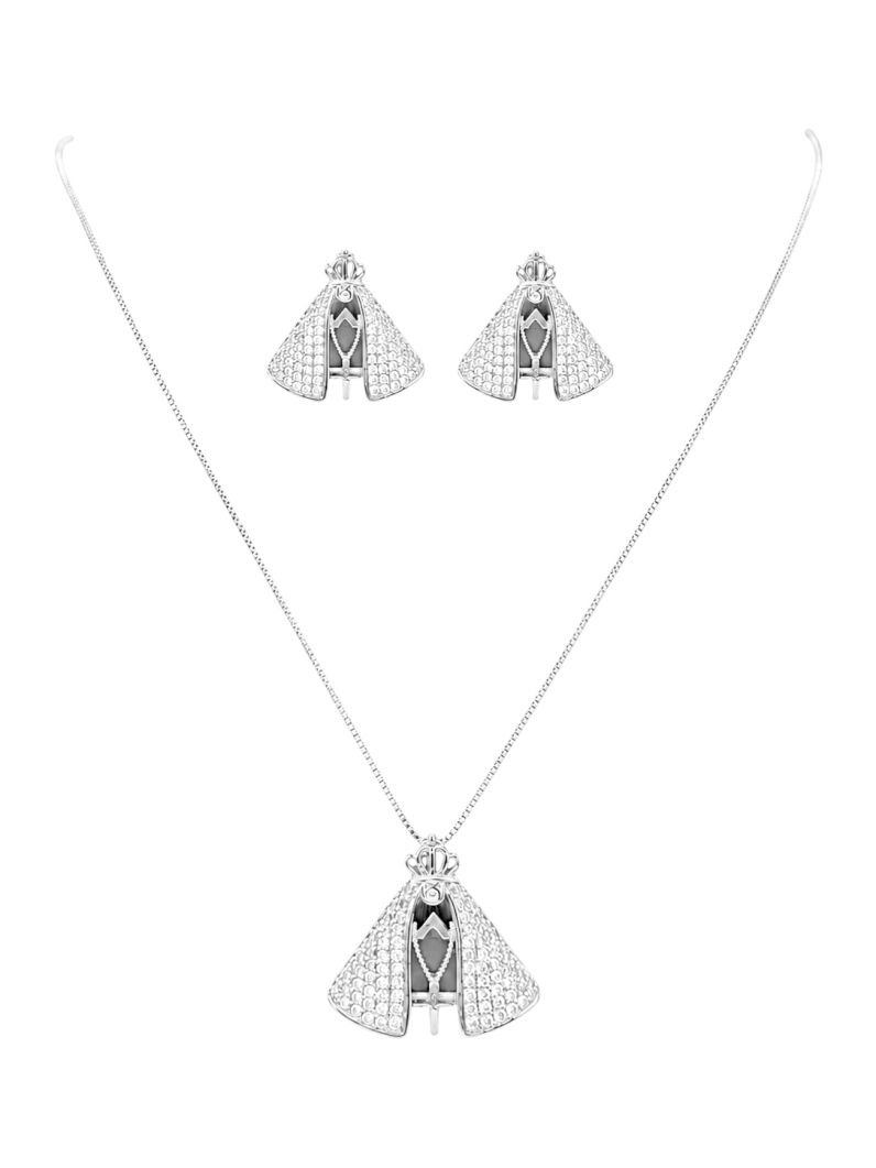 Conjunto Colar e Brinco Folheado a Ouro 18k e Prata Nossa Senhora Cravejado