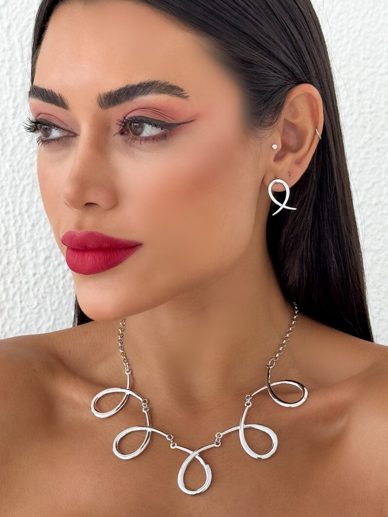 Conjunto Colar e Brinco Folheado a Ouro 18k e Prata Ondulado