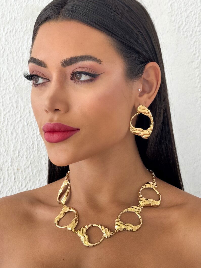 Conjunto Colar e Brinco Folheado a Ouro 18k e Prata Orgânico