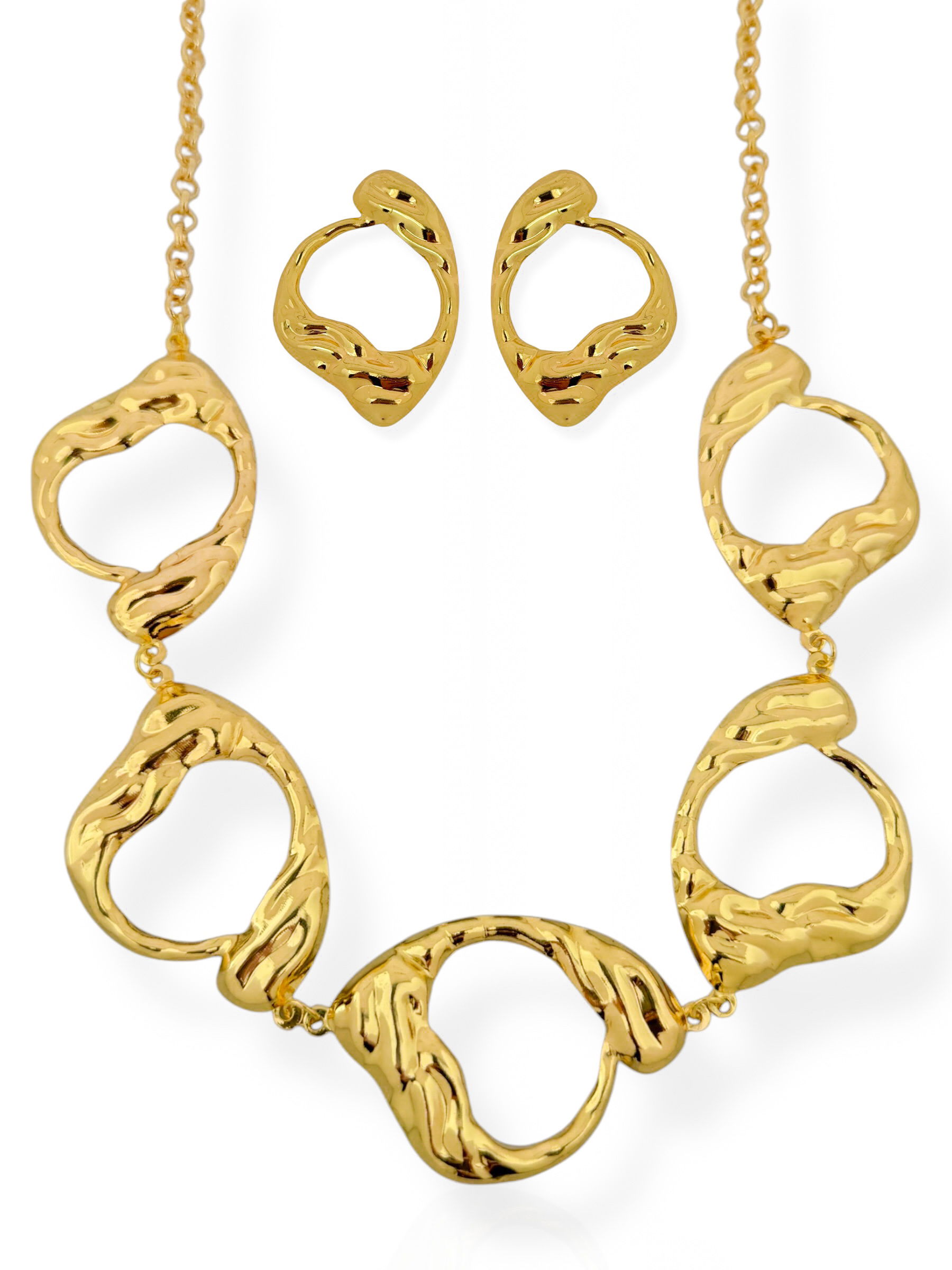 Conjunto Colar e Brinco Folheado a Ouro 18k e Prata Orgânico