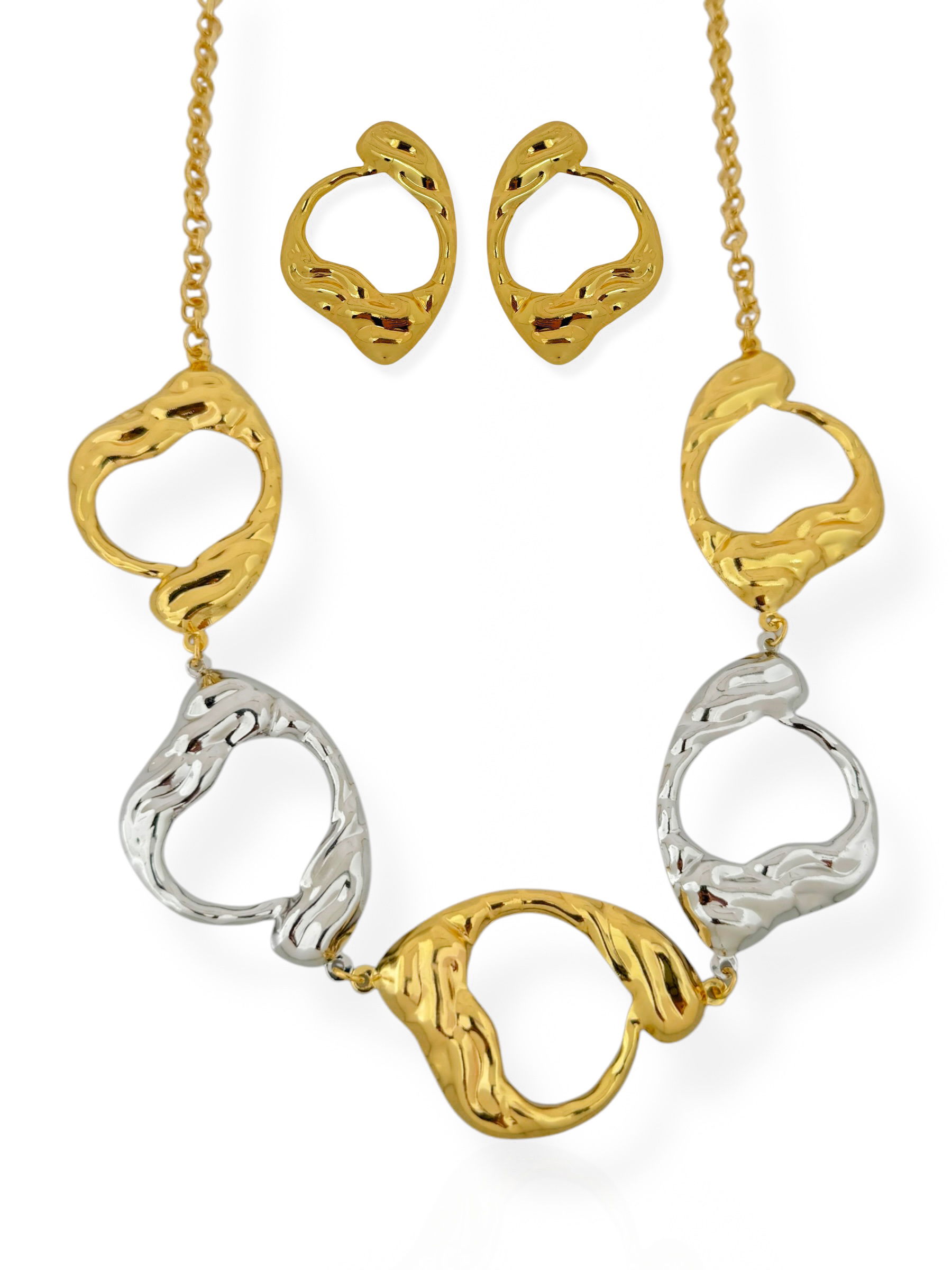 Conjunto Colar e Brinco Folheado a Ouro 18k e Prata Orgânico