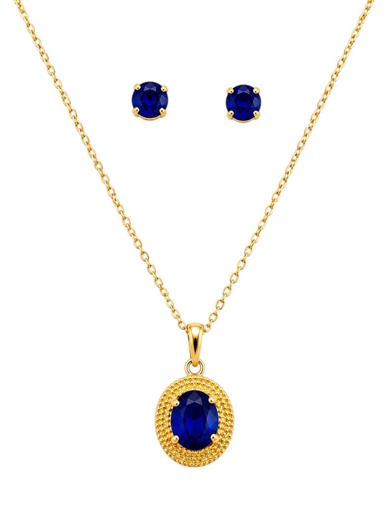 Conjunto Colar e Brinco Folheado a Ouro 18k e Prata Oval Cristal Preto