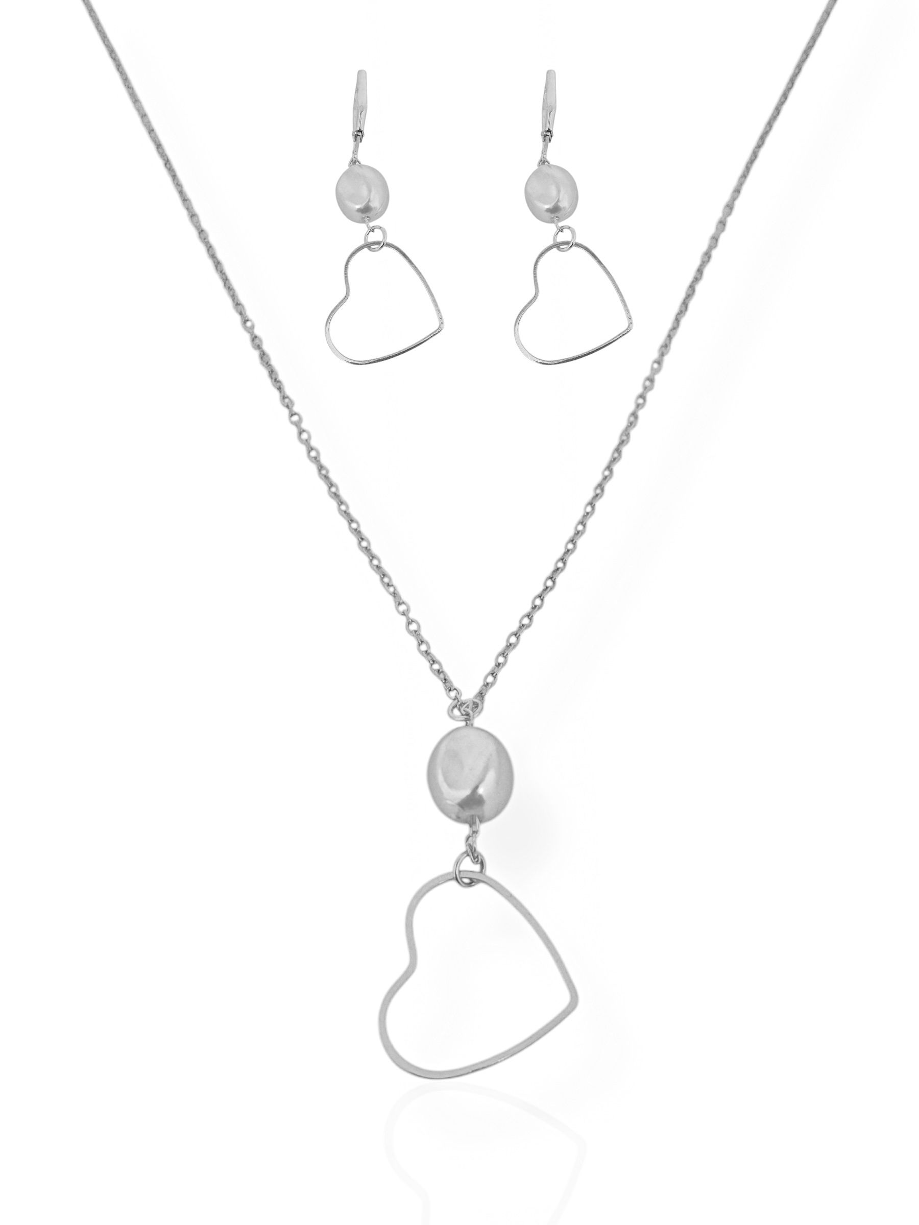 Conjunto Colar e Brinco Folheado a Ouro 18k e Prata Pérola Com Coração Vazado