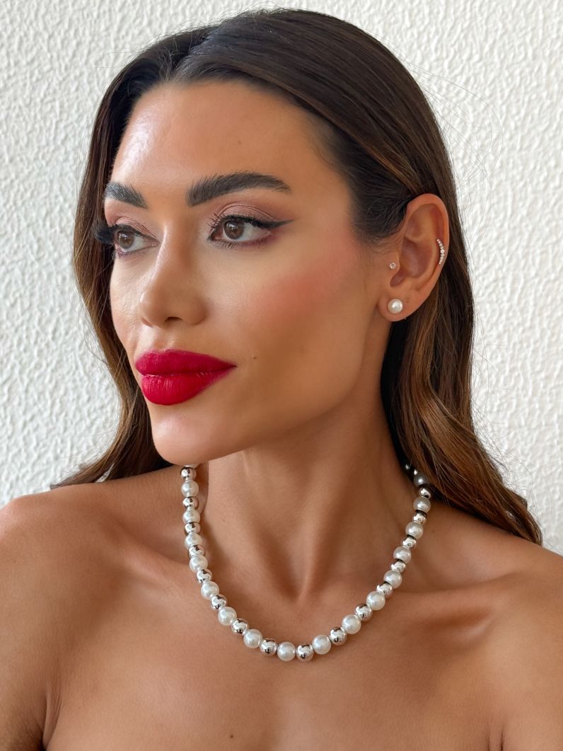 Conjunto Colar e Brinco Folheado a Ouro 18k e Prata Pérolas e Esferas