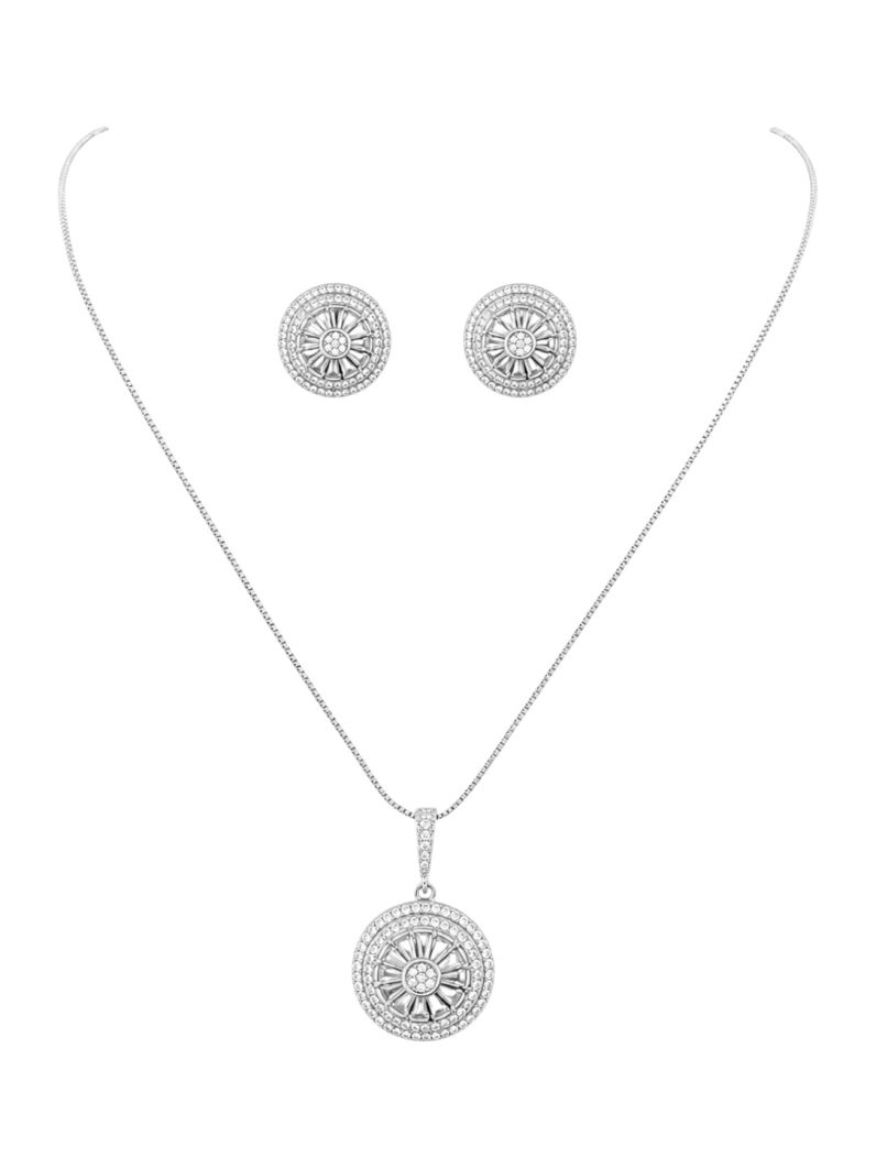 Conjunto Colar e Brinco Folheado a Ouro 18k e Prata Pizza Cravejada