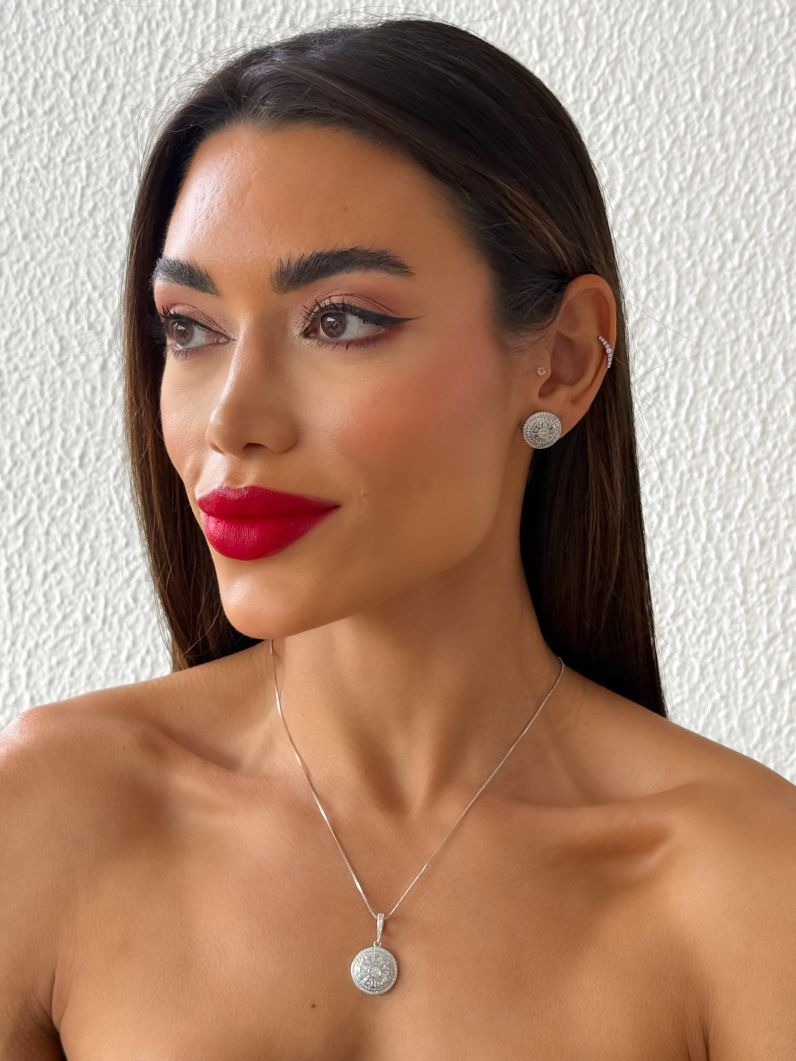 Conjunto Colar e Brinco Folheado a Ouro 18k e Prata Pizza Cravejada