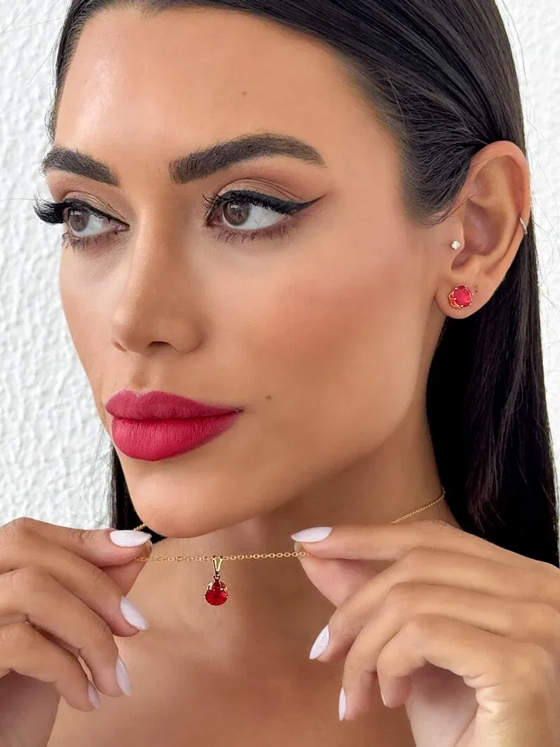 Conjunto Colar e Brinco Folheado a Ouro 18k e Prata Ponto de Luz