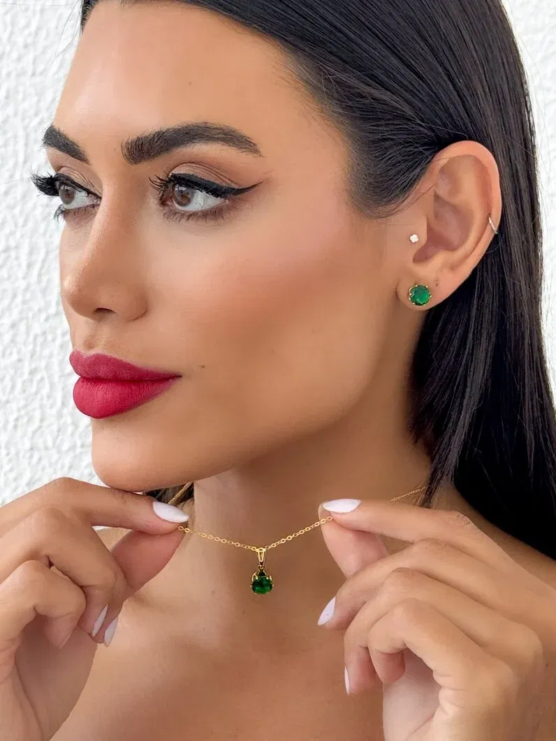 Conjunto Colar e Brinco Folheado a Ouro 18k e Prata Ponto de Luz