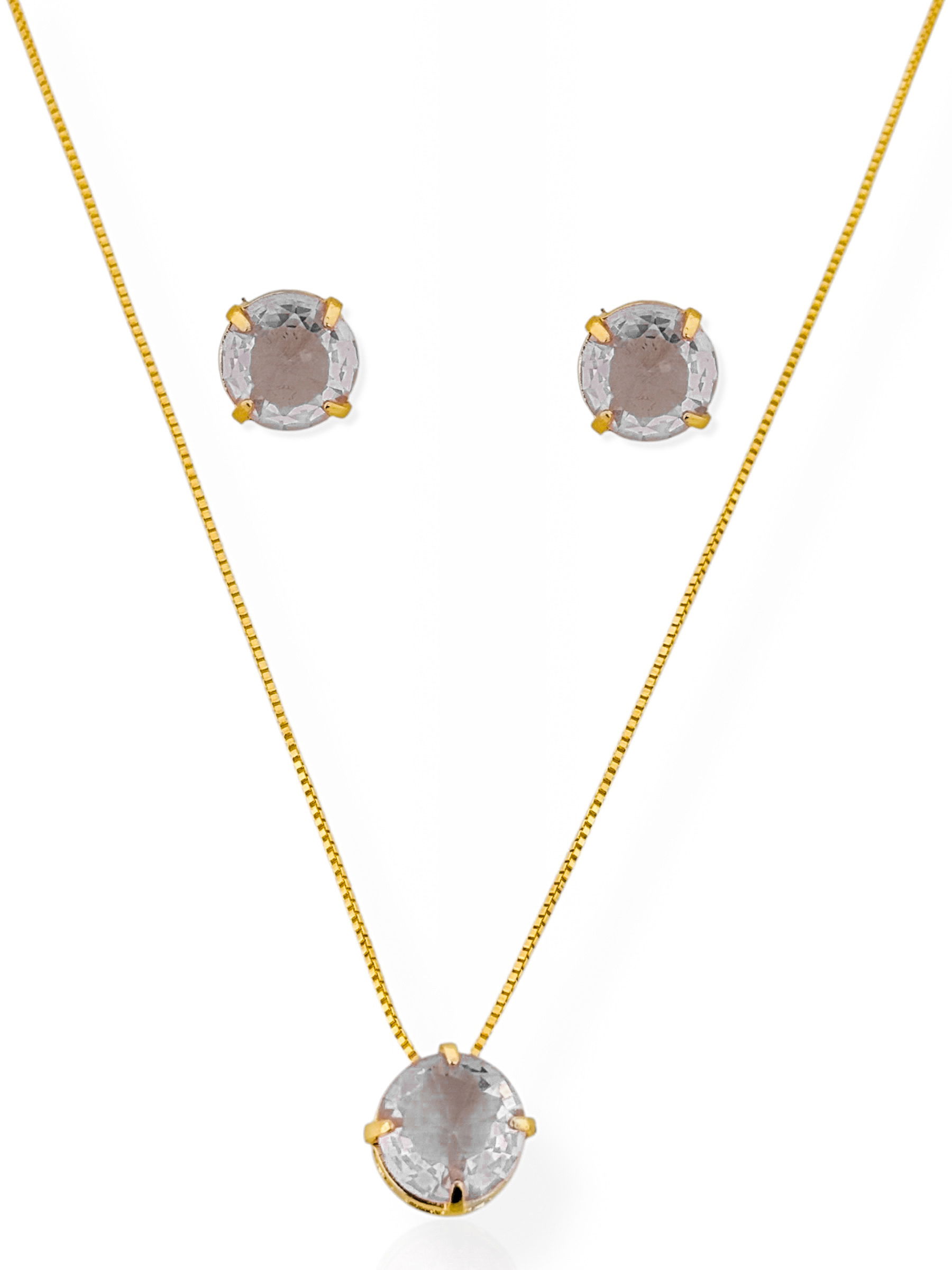 Conjunto Colar e Brinco Folheado a Ouro 18k e Prata Ponto de luz