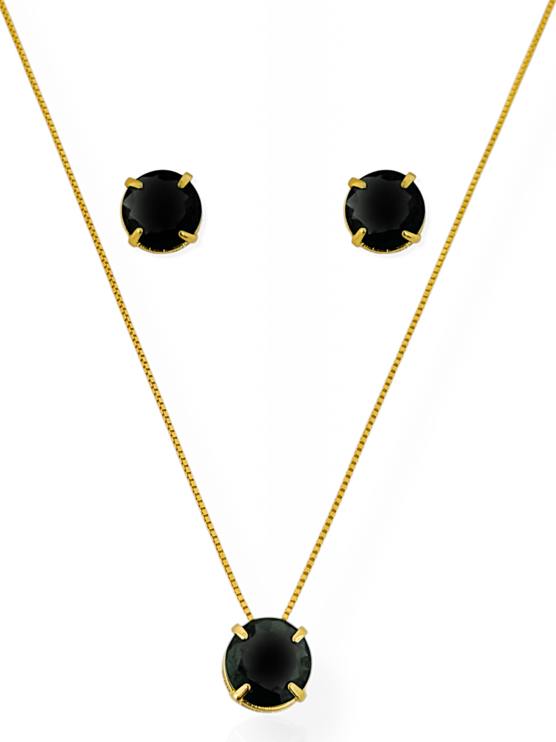 Conjunto Colar e Brinco Folheado a Ouro 18k e Prata Ponto de luz