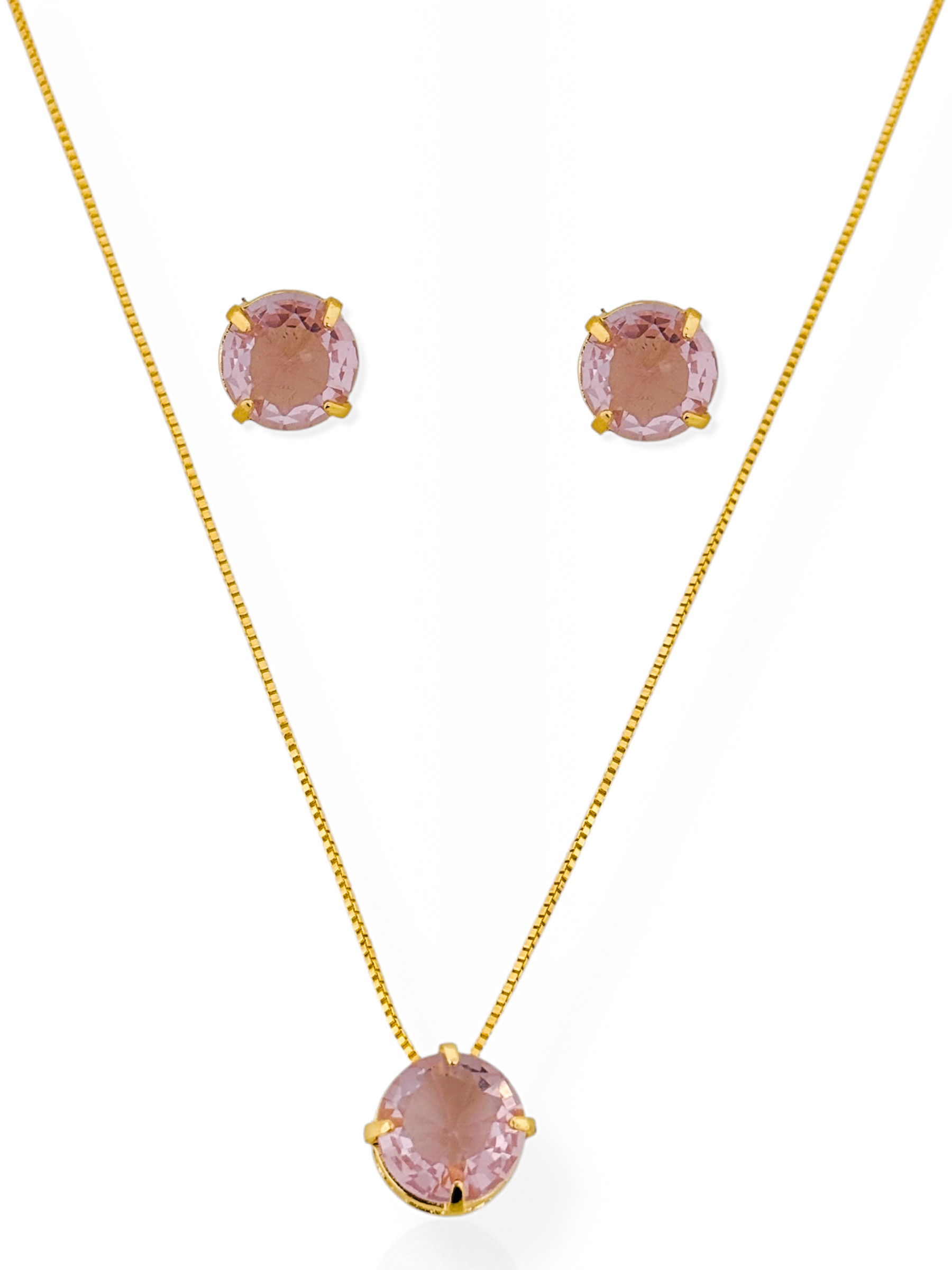 Conjunto Colar e Brinco Folheado a Ouro 18k e Prata Ponto de luz