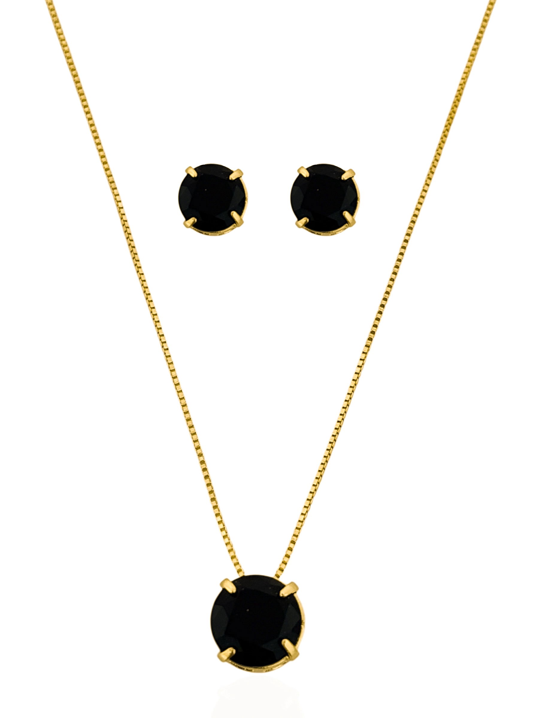 Conjunto Colar e Brinco Folheado a Ouro 18k e Prata Ponto de luz