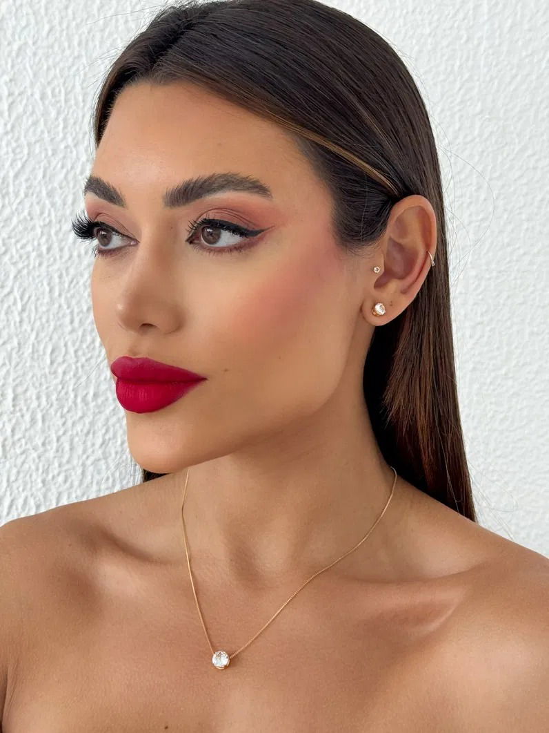 Conjunto Colar e Brinco Folheado a Ouro 18k e Prata Ponto de luz