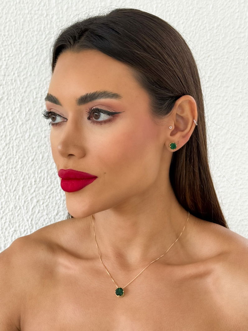 Conjunto Colar e Brinco Folheado a Ouro 18k e Prata Ponto de luz