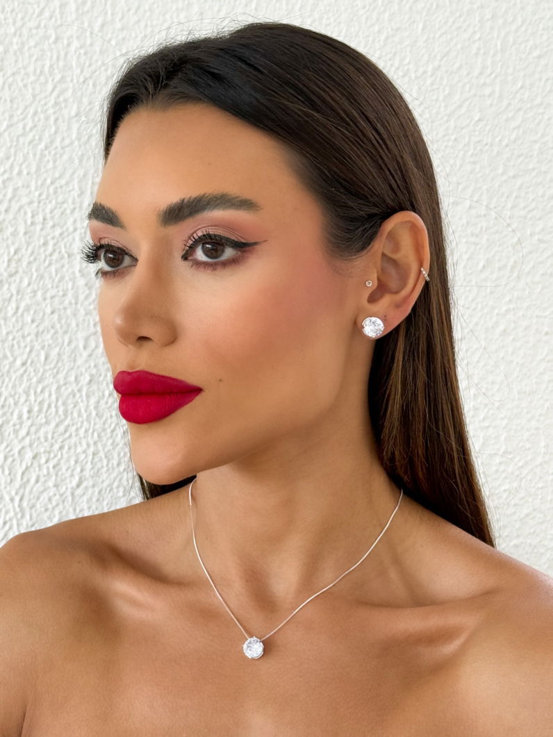 Conjunto Colar e Brinco Folheado a Ouro 18k e Prata Ponto de luz