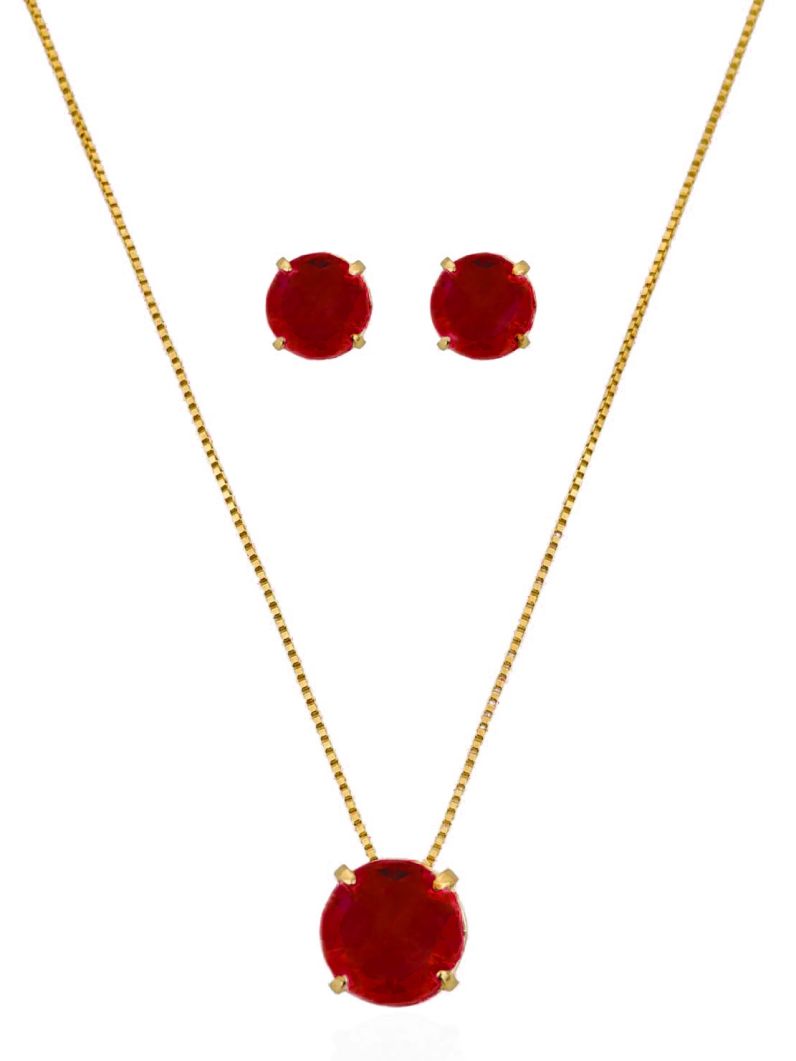 Conjunto Colar e Brinco Folheado a Ouro 18k e Prata Ponto de luz