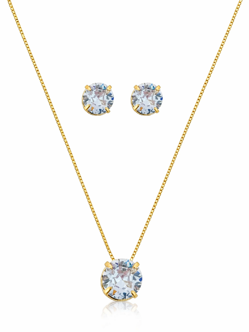 Conjunto Colar e Brinco Folheado a Ouro 18k e Prata Ponto de luz