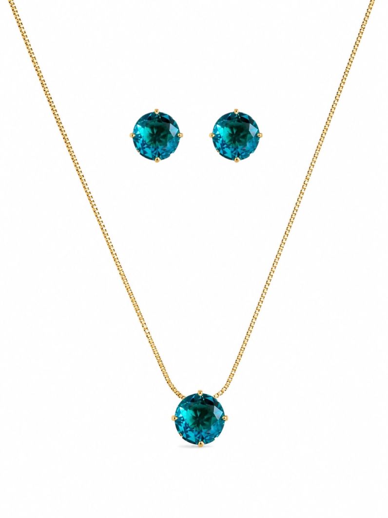 Conjunto Colar e Brinco Folheado a Ouro 18k e Prata Ponto de luz
