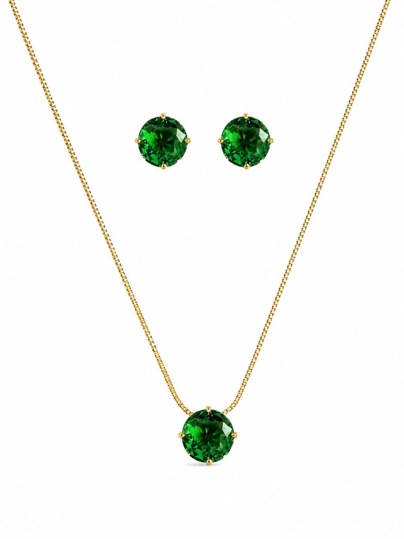 Conjunto Colar e Brinco Folheado a Ouro 18k e Prata Ponto de luz
