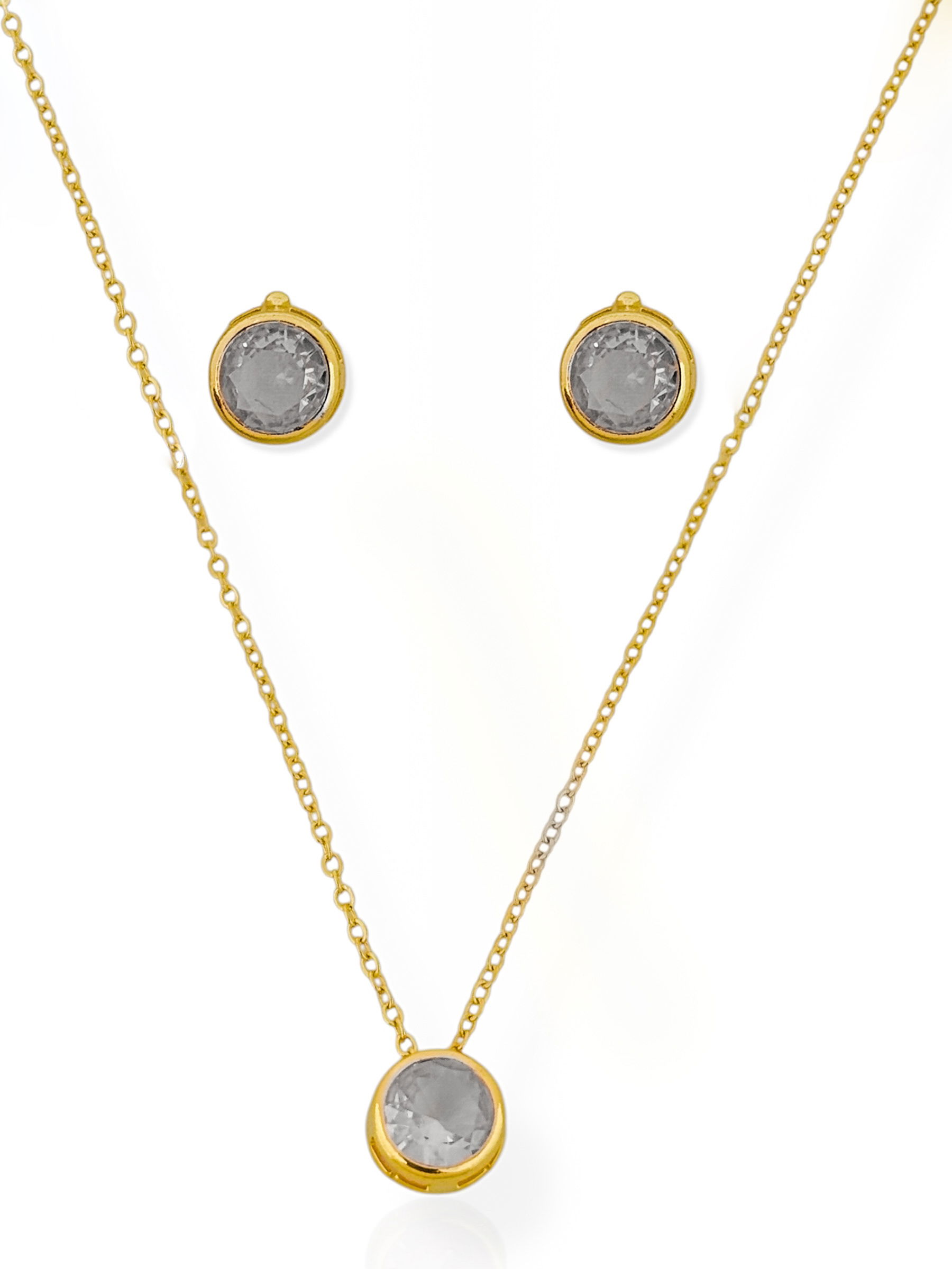 Conjunto Colar e Brinco Folheado a Ouro 18k e Prata Ponto de luz Encapsulada