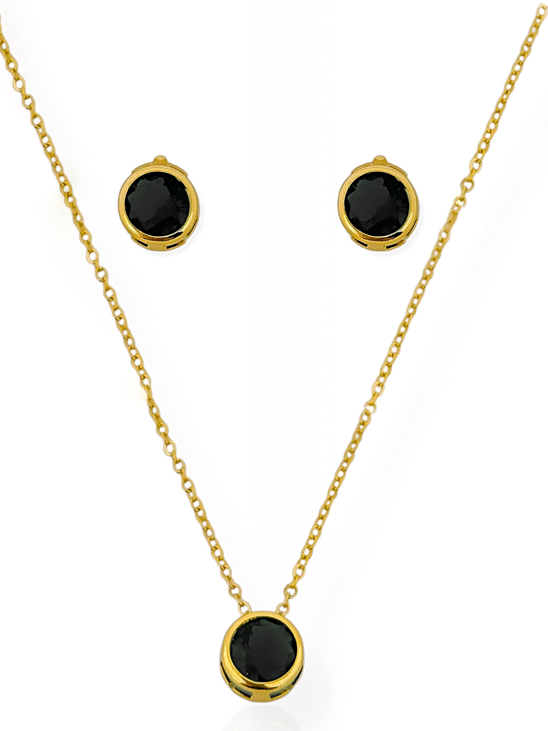 Conjunto Colar e Brinco Folheado a Ouro 18k e Prata Ponto de luz Encapsulada