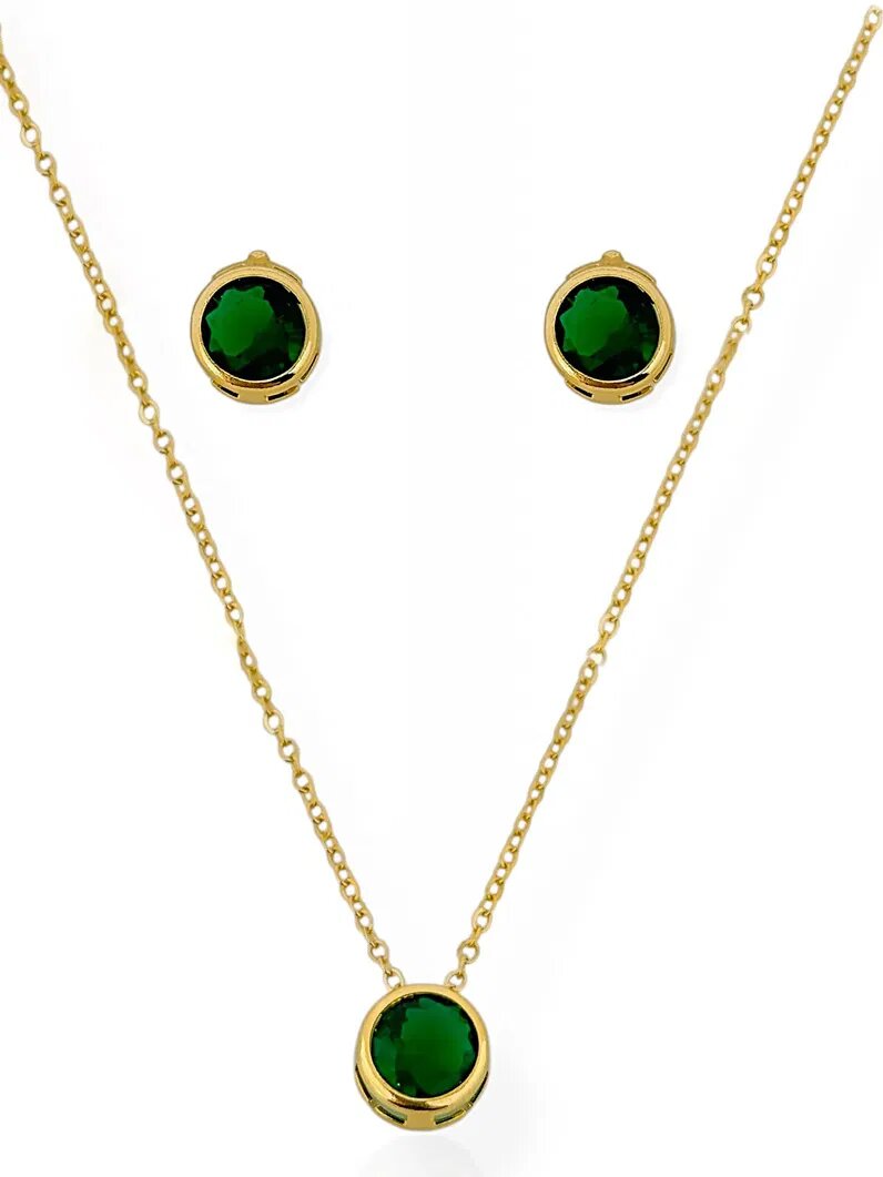 Conjunto Colar e Brinco Folheado a Ouro 18k e Prata Ponto de luz Encapsulada