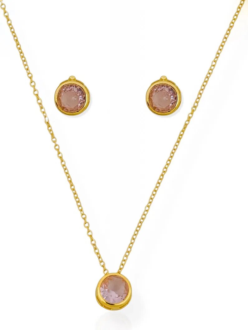 Conjunto Colar e Brinco Folheado a Ouro 18k e Prata Ponto de luz Encapsulada