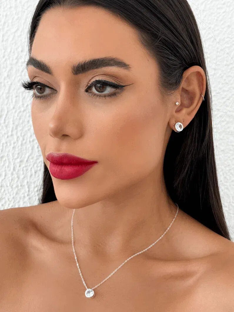 Conjunto Colar e Brinco Folheado a Ouro 18k e Prata Ponto de luz Encapsulada