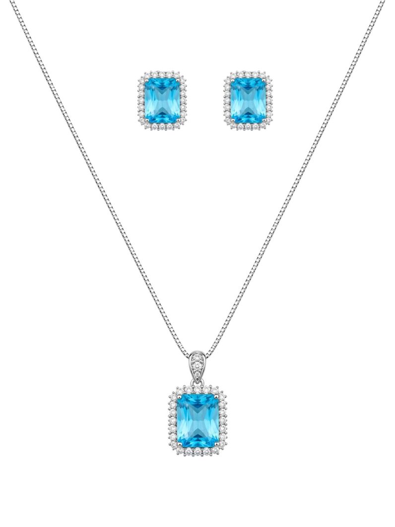 Conjunto Colar e Brinco Folheado a Ouro 18k e Prata Quadrado Cravejado