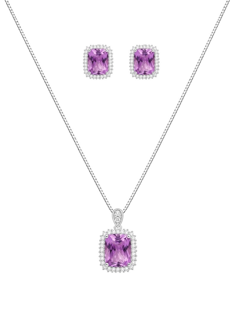 Conjunto Colar e Brinco Folheado a Ouro 18k e Prata Quadrado Cravejado