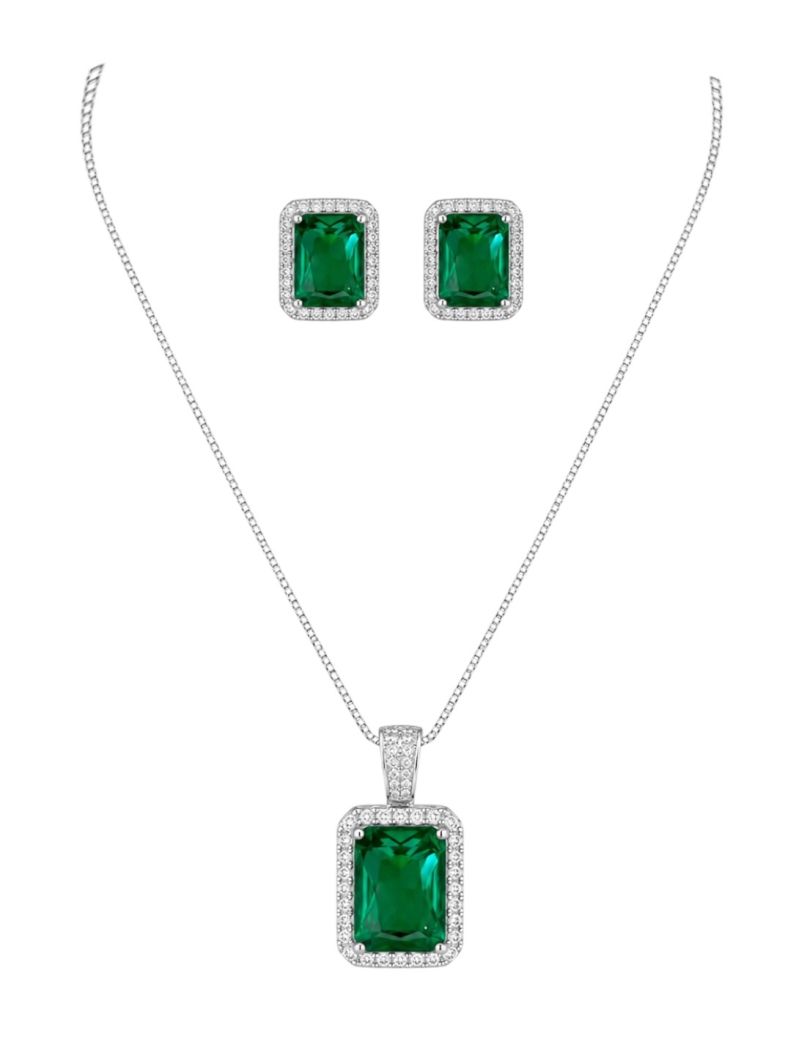 Conjunto Colar e Brinco Folheado a Ouro 18k e Prata Quadrado Cristal Maxi
