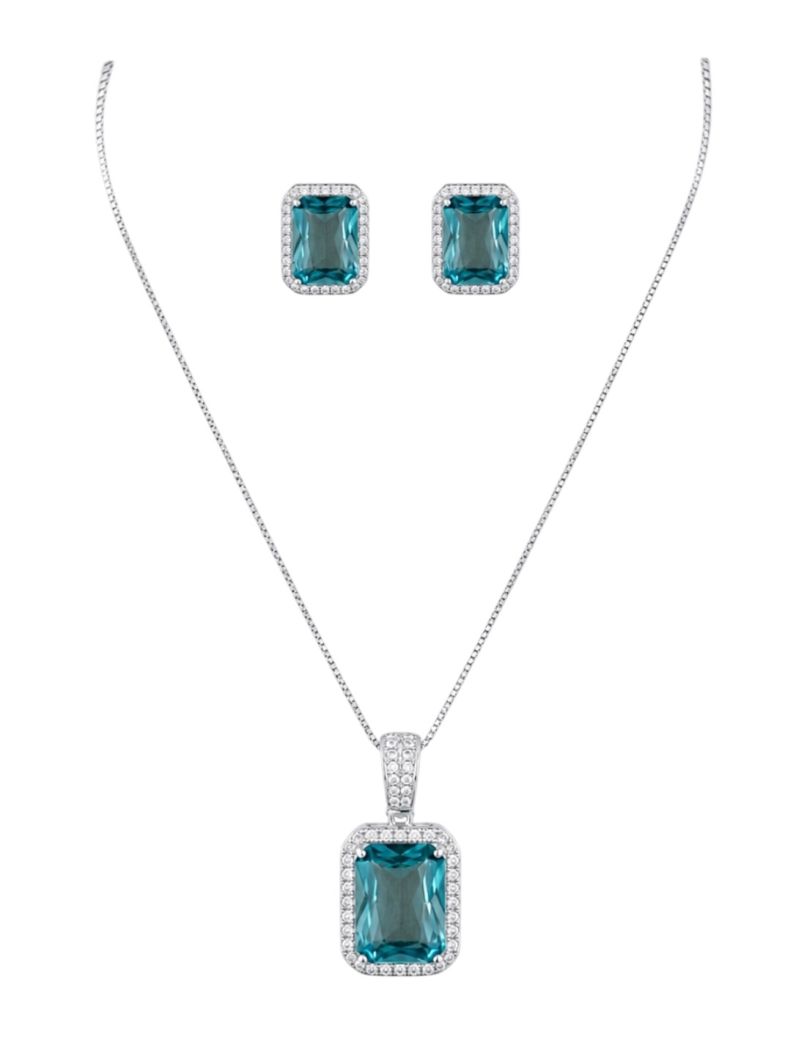 Conjunto Colar e Brinco Folheado a Ouro 18k e Prata Quadrado Cristal Maxi