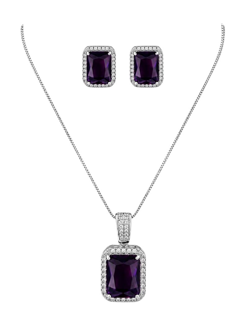 Conjunto Colar e Brinco Folheado a Ouro 18k e Prata Quadrado Cristal Maxi