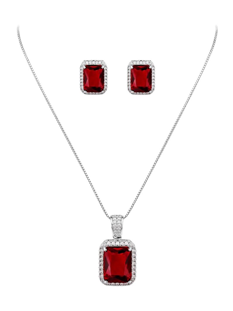 Conjunto Colar e Brinco Folheado a Ouro 18k e Prata Quadrado Cristal Maxi