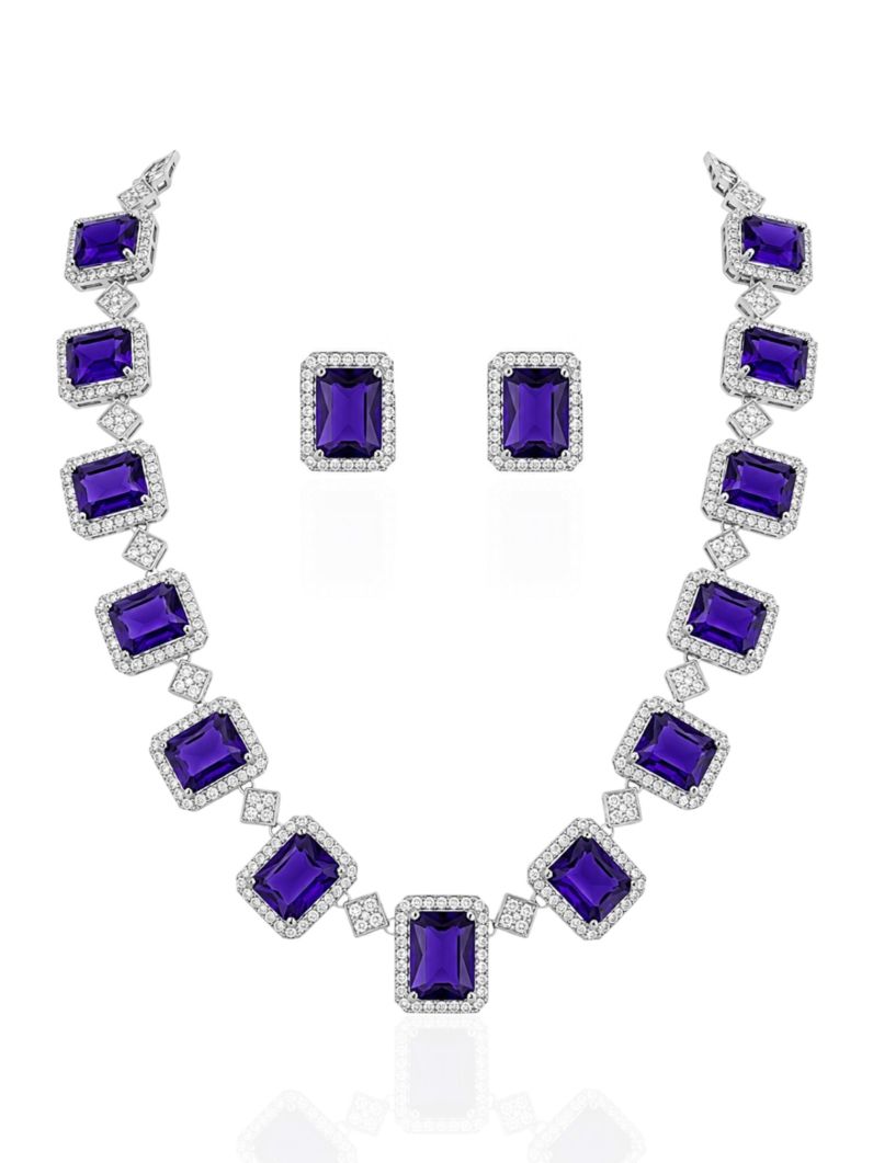 Conjunto Colar e Brinco Folheado a Ouro 18k e Prata Quadrados Cravejados