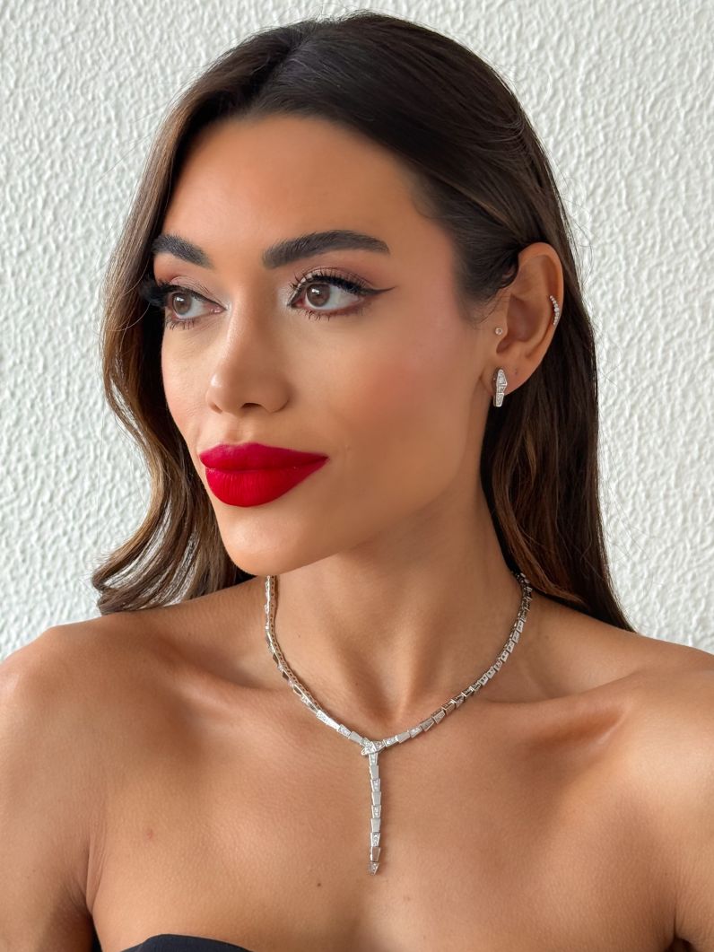 Conjunto Colar e Brinco Folheado a Ouro 18k e Prata Serpente Cravejado
