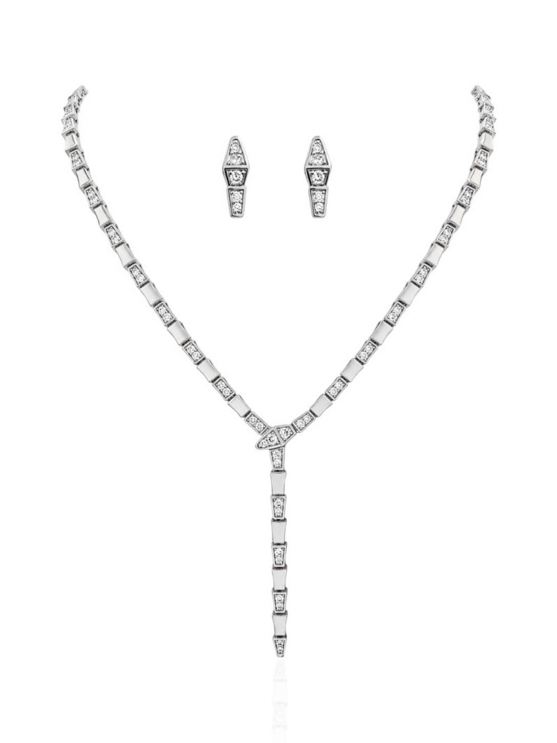 Conjunto Colar e Brinco Folheado a Ouro 18k e Prata Serpente Cravejado
