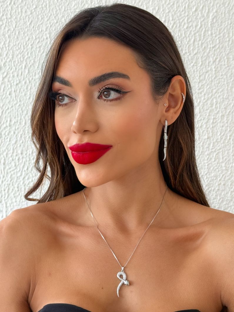 Conjunto Colar e Brinco Folheado a Ouro 18k e Prata Serpente Cravejado
