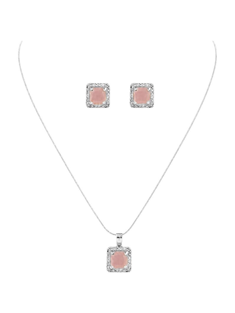 Conjunto Colar e Brinco Folheado a Ouro 18k e Prata Veneziana Com Quadrado Cristal Colorido