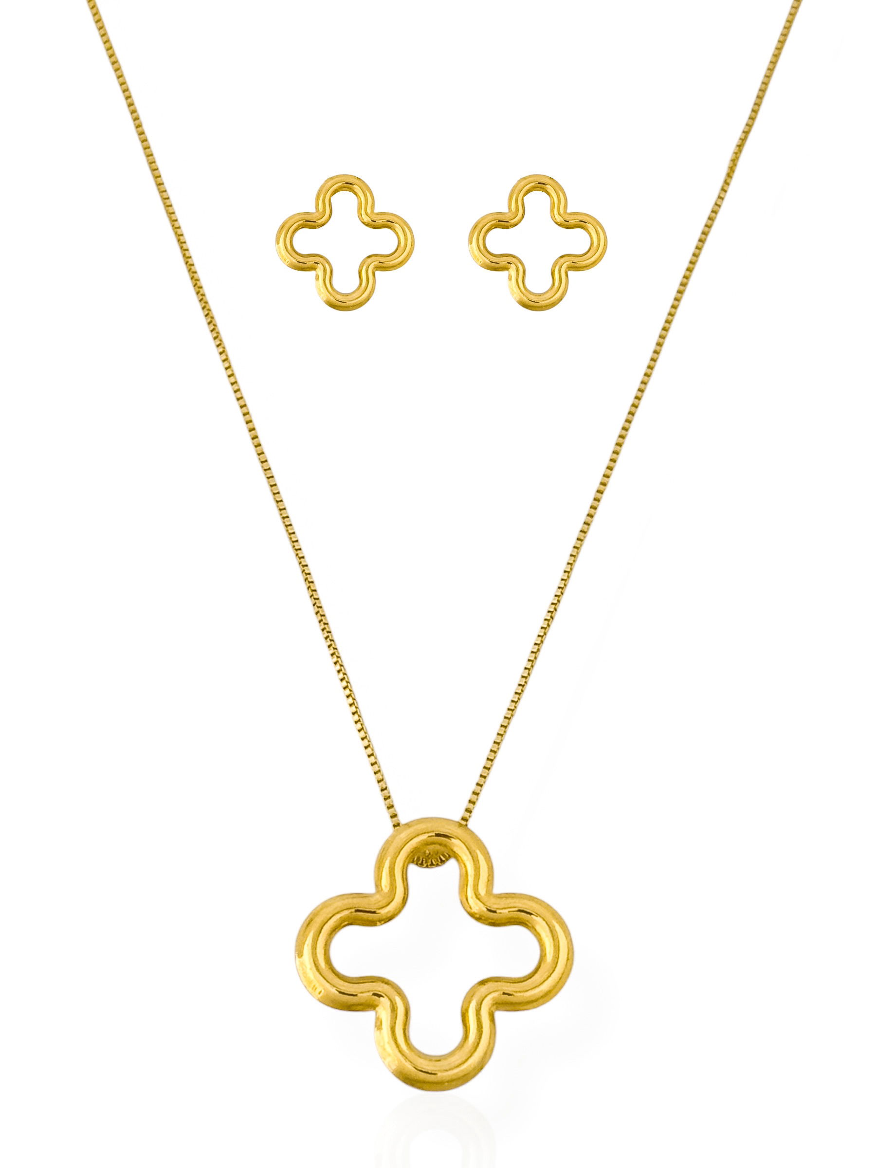 Conjunto Colar e Brinco Folheado a Ouro 18k e Prata Veneziana Inspiração Vg. Vazada