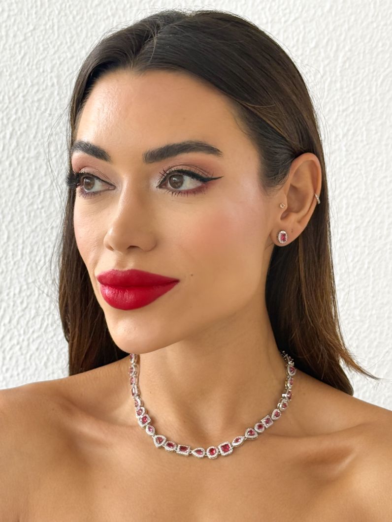 Conjunto Colar e Brinco Folheado a Ouro 18k e Prata Zirconia Quadrada