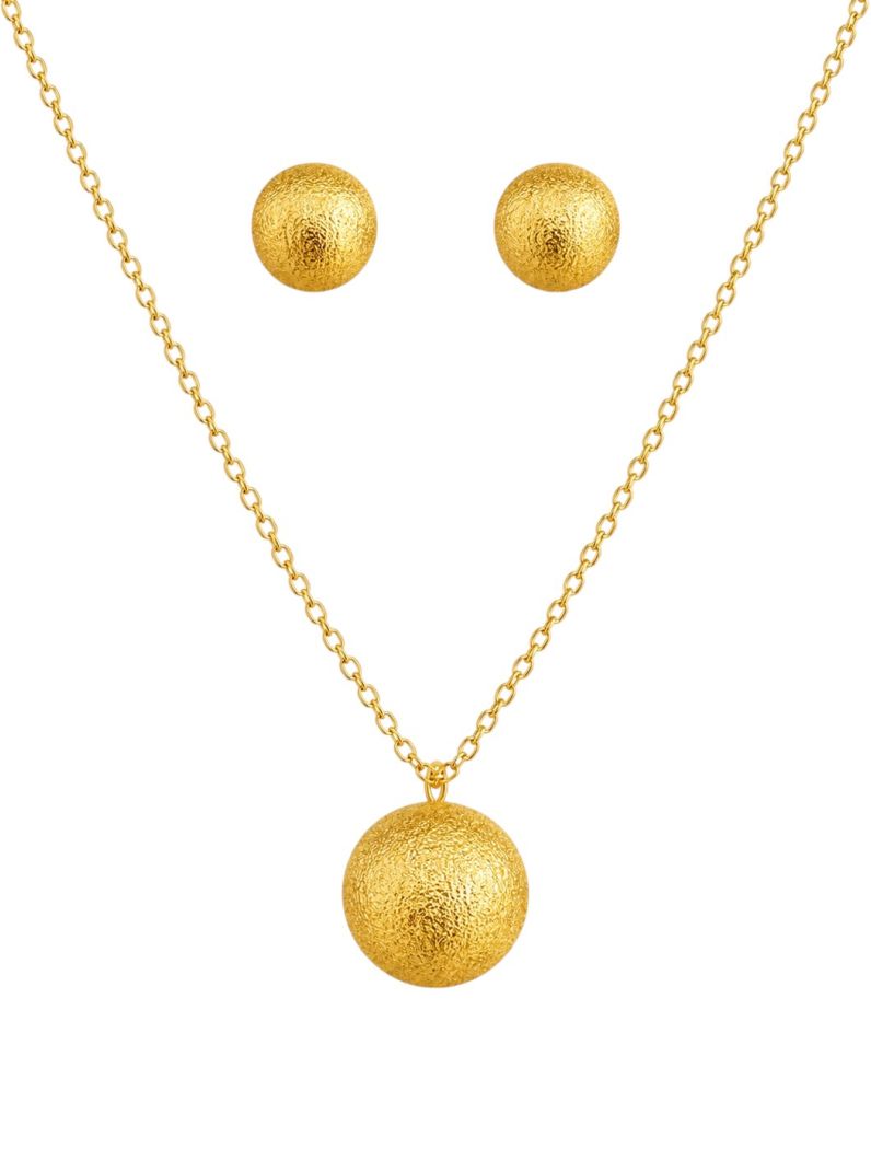 Conjunto Colar e Brinco Folheado a Ouro 18k Esferas Texturizados