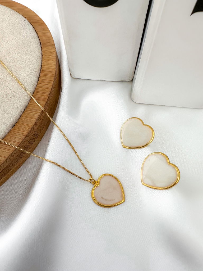 Conjunto colar e brinco folheado a ouro 18k esmaltado colorido