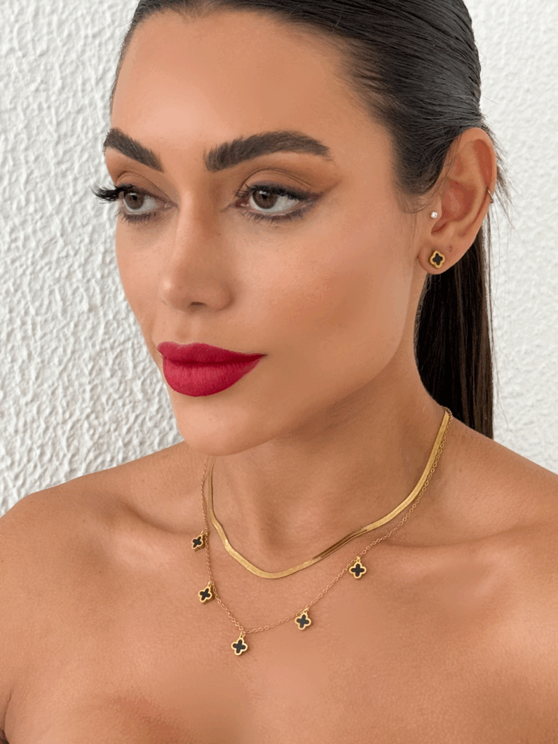 Conjunto Colar e Brinco Folheado a Ouro 18k Fita Laminada Inspiração, Aço inoxidável